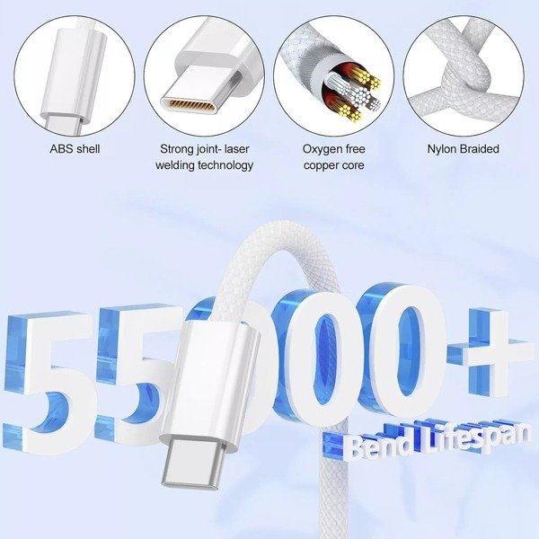 Braided USB C to C 1M 2M iPhone 15,16,S24,S23 Charging Cable Cable Fast Charging