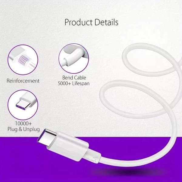 Pack of 5 For Samsung S8 S9 S10 S22 S23 S21 A15 Type C USB-C Data Charging Cable
