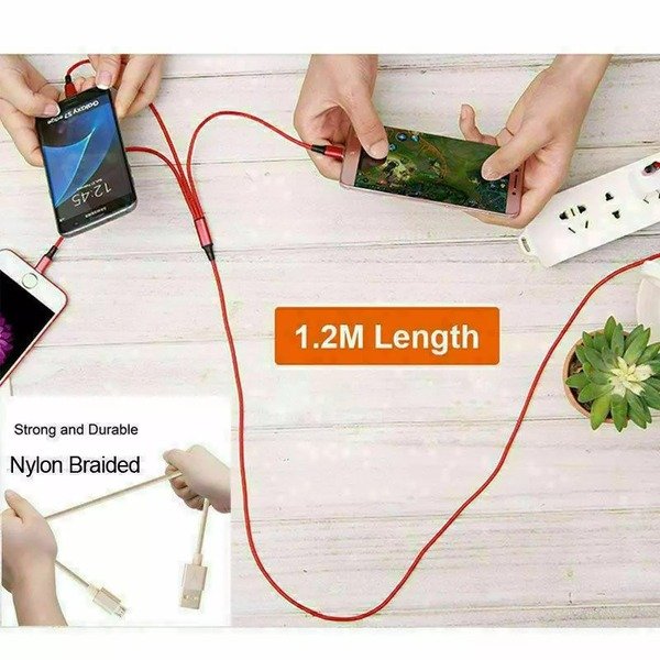 3 in 1 Multi USB Cable Fast Charger Type C 1.2m Lead For IOS, Samsung,Huawei