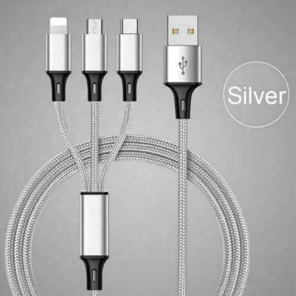 3 in 1 Multi USB Cable Fast Charger Type C 1.2m Lead For IOS, Samsung,Huawei