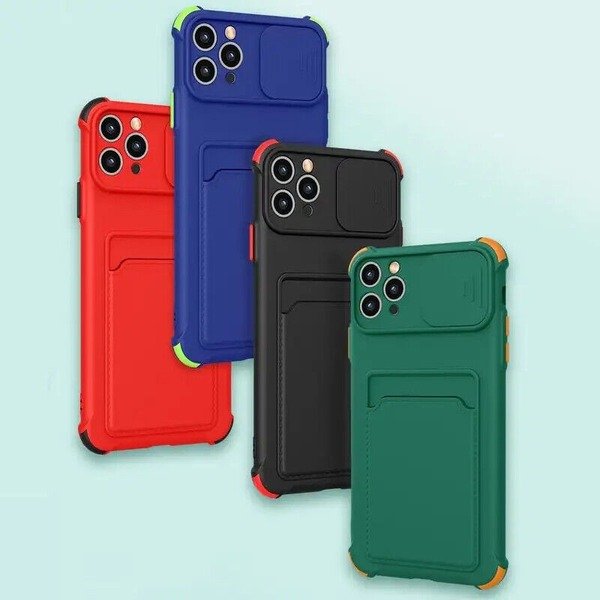 Wallet Card Bumper Silicone Slide Phone Case For iphone 13Pro Max 12Pro 11 7 SE