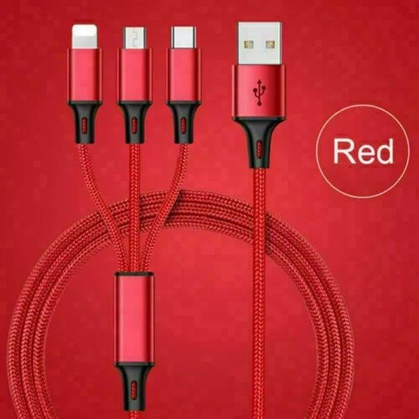3 in 1 Multi USB Cable Fast Charger Type C 1.2m Lead For IOS, Samsung,Huawei