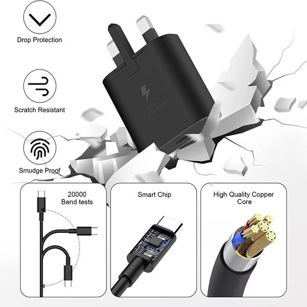 25W Super Fast Charger Adapter Plug & Cable For Samsung S24 S23 S22 S21 S20 A15
