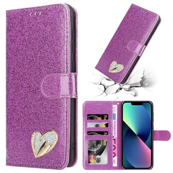 For Samsung S24 S23 S22 S20FE A15 A25 A35 A55 A14 Shiny Glitter Wallet Flip Case