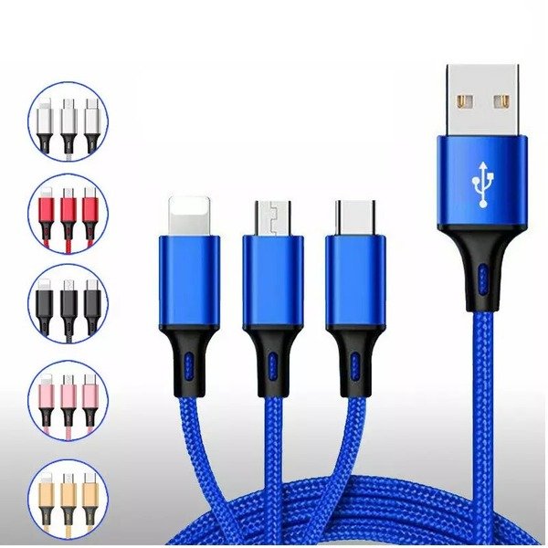 3 in 1 Multi USB Cable Fast Charger Type C 1.2m Lead For IOS, Samsung,Huawei