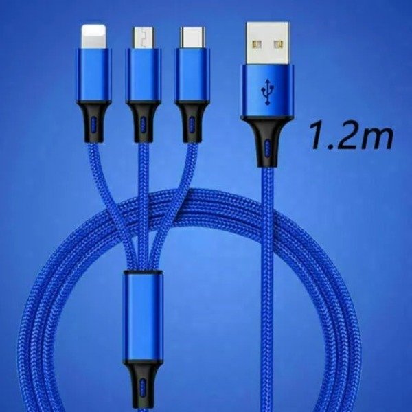 3 in 1 Multi USB Cable Fast Charger Type C 1.2m Lead For IOS, Samsung,Huawei