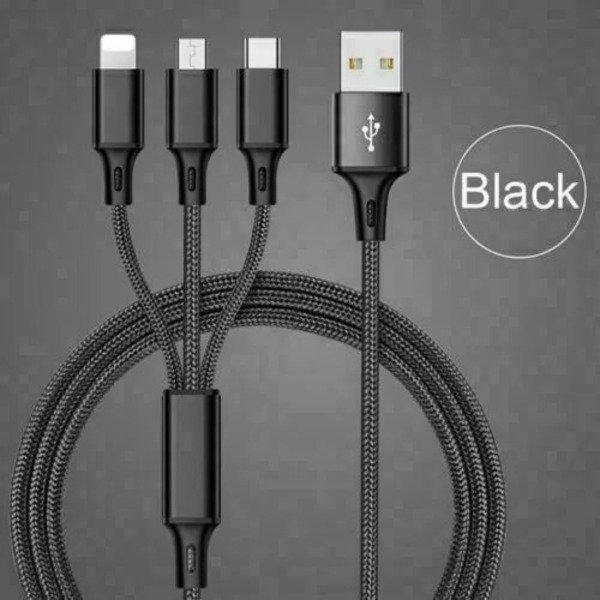 3 in 1 Multi USB Cable Fast Charger Type C 1.2m Lead For IOS, Samsung,Huawei
