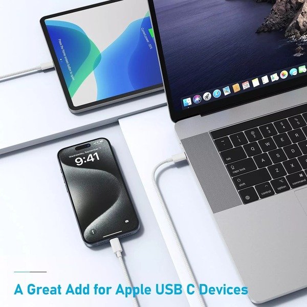 Braided USB C to C 1M 2M iPhone 15,16,S24,S23 Charging Cable Cable Fast Charging